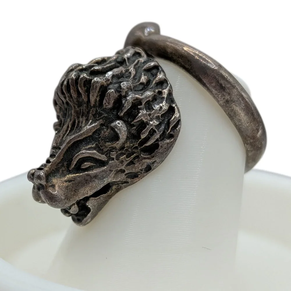 Vintage Mexico‎ Sterling Silver Lion Head Ring Adjustable Signed Mateo MCM